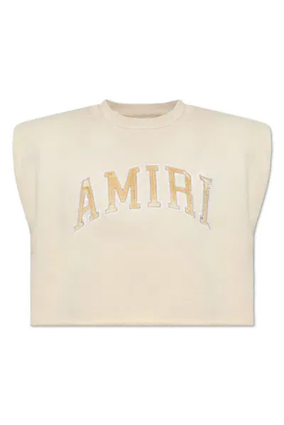 Amiri Logo Embroidered Cropped Top In Black