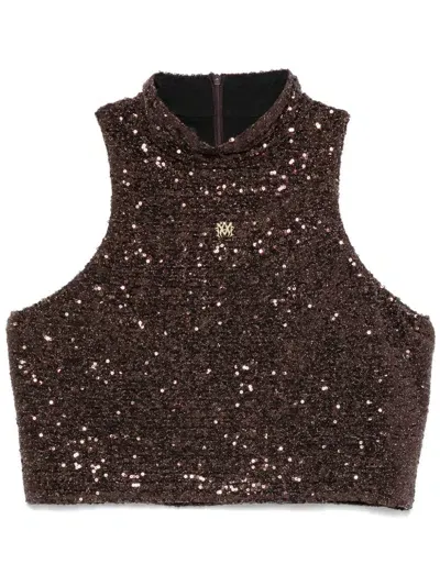 Amiri Logo-plaque Sequined Top In Brown