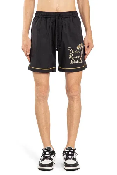 Amiri Logo Printed Drawstring Shorts In Black