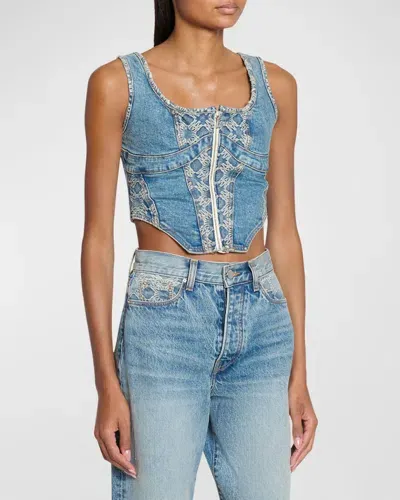 Amiri Ma Quad Denim Corset Top In Blue