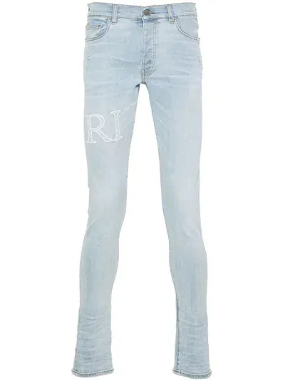 Amiri Logo-embroidered Cotton Jeans In Skyindigo