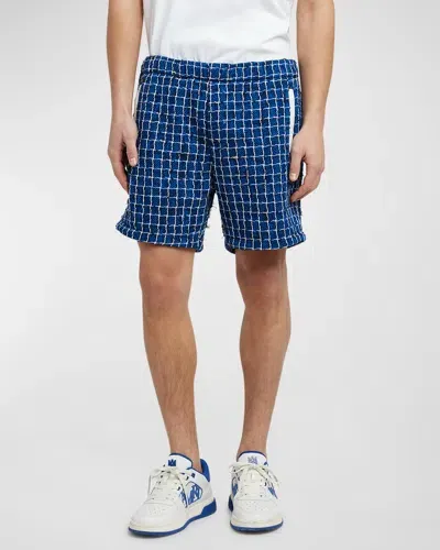 Amiri Men's Boucle Check Shorts In Navy