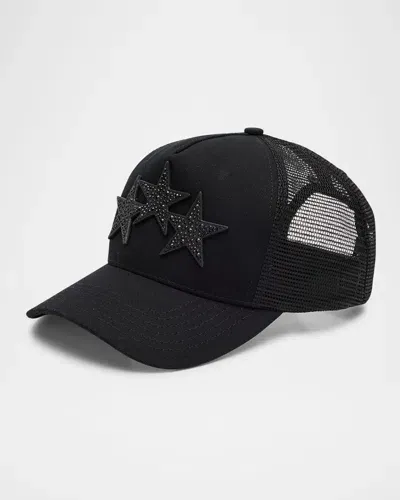 Amiri Men's Crystal 3 Star Trucker Hat In Black Black