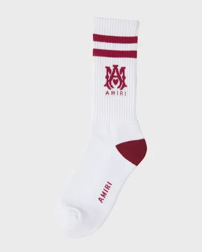 Amiri Logo-intarsia Ribbed Socks In White Sun Dried T