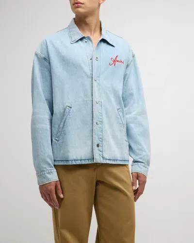 Amiri Men's Resort Club Denim Coach Jacket In Sky Indigo