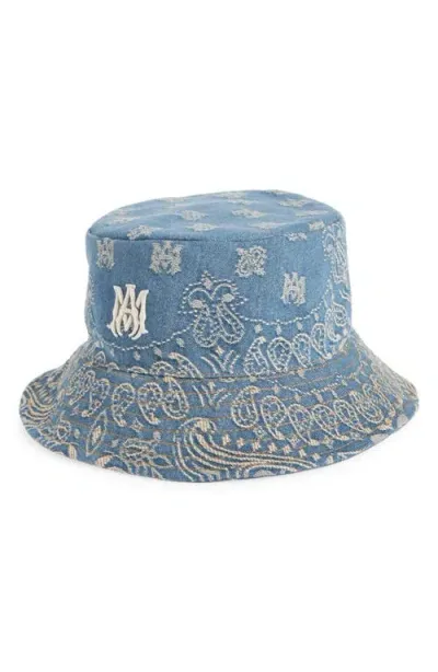 Amiri Paisley Jacquard Denim Bucket Hat In Antique Indigo