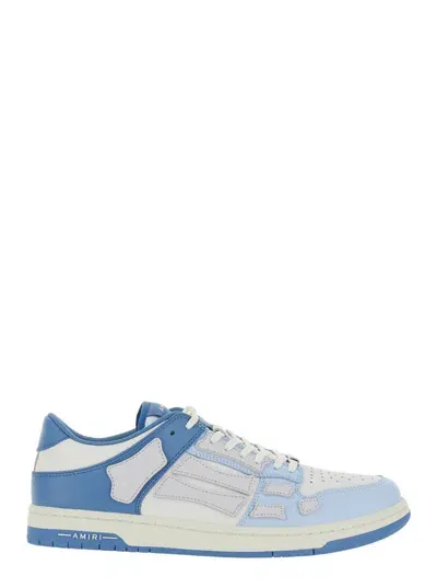 Amiri 'skel Top Low' Light Blue And Blue Bi-color Sneakers With Skeleton Patch In Leather Man In White