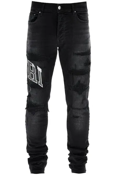 Amiri Skinny Jeans With Varsity Logo In Black