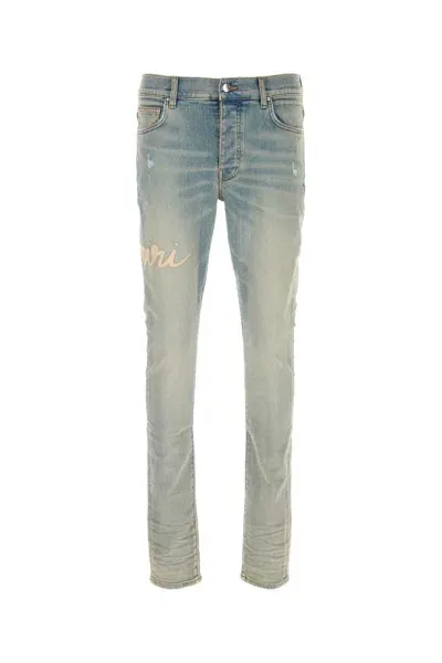 Amiri Stretch Denim  Script Jeans In Blue