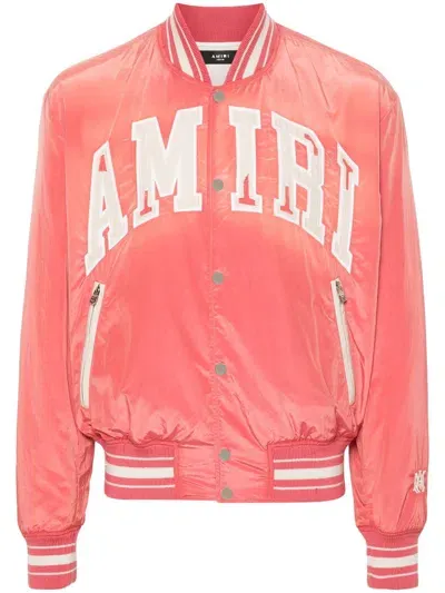 Amiri Sun Faded Logo-patches Bomber Jacket In Orange