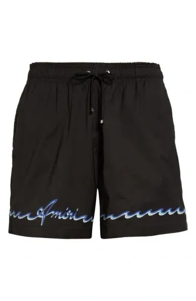 Amiri Wave Logo Swim Trunks In Black