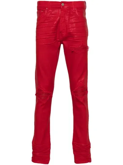 Amiri Wax Mx1 Low-rise Skinny Jeans In Red