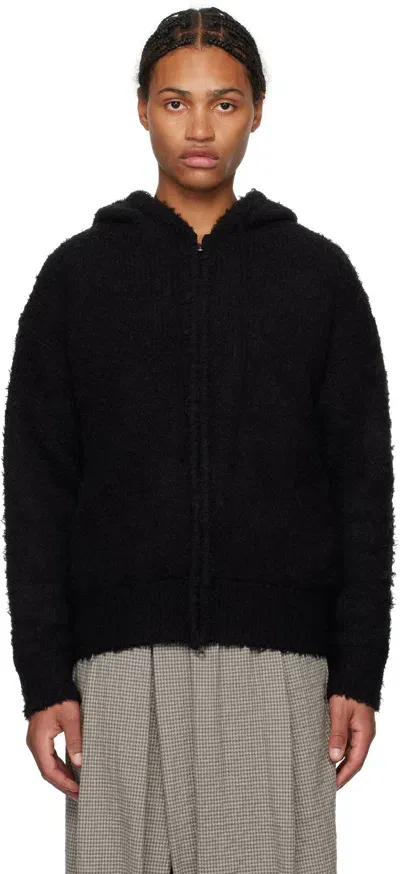 Amomento Black Furry Zip-up Hoodie