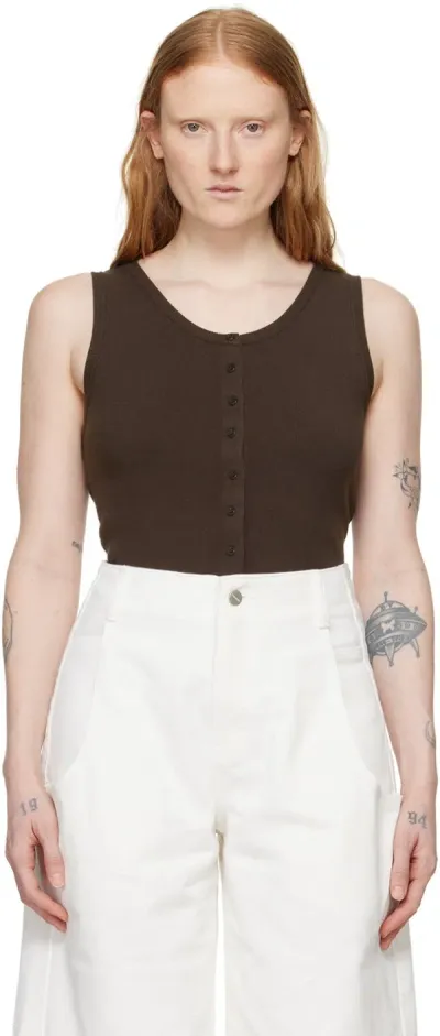 Amomento Brown Button Tank Top