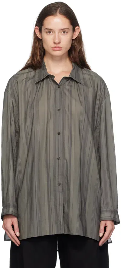 Amomento Brown Neck Shirring Oversized Shirt In Stripe