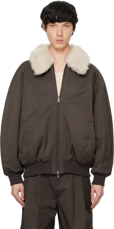 Amomento Brown Oversized Shearing Reversible Bomber Jacket