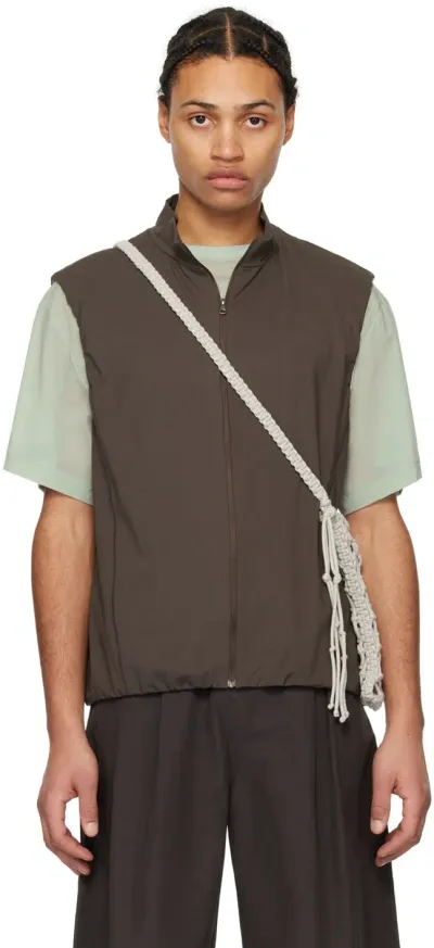 Amomento Brown Stand Collar Vest