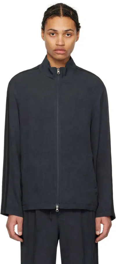 Amomento High Neck Zip-up Jacket Dark Navy In Blue