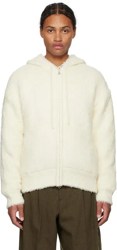 Amomento Off-white Furry Zip-up Hoodie In Ivory