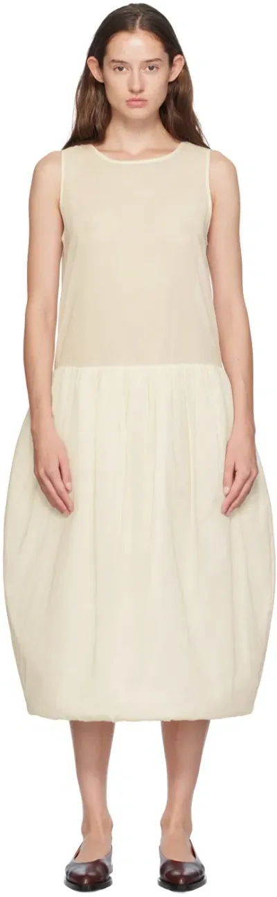 Amomento Off-white Sheer Padded Balloon Midi Dress In Ivory