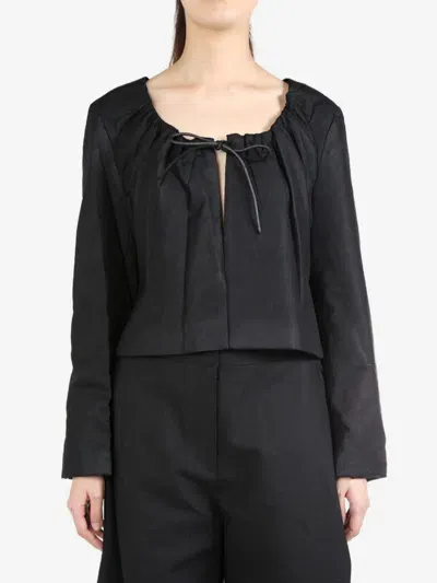 Amomento Padded Cropped Cotton Blouse In Black