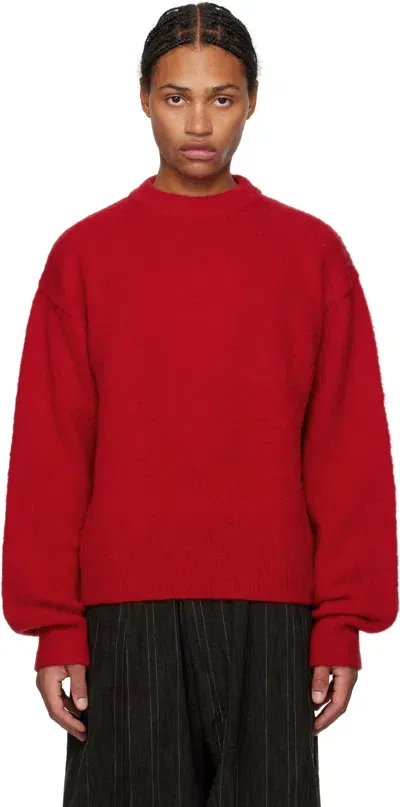 Amomento Red Fluffy Brushed Knit Sweater