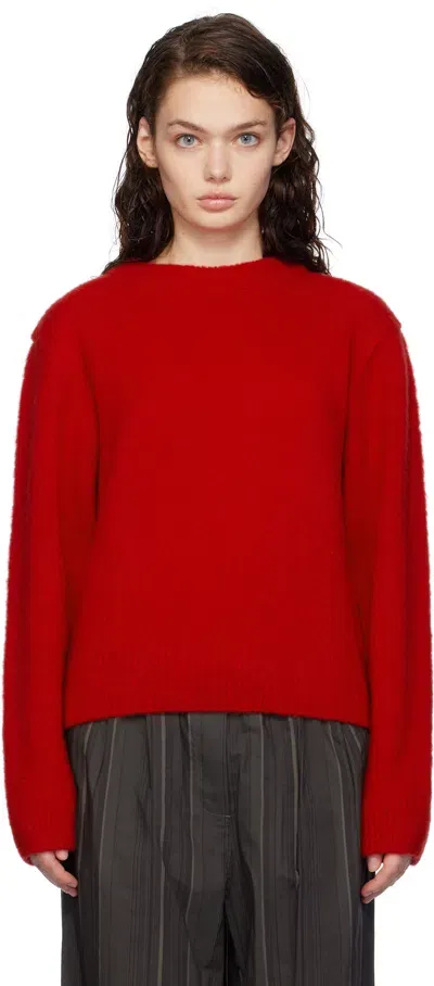 Amomento Red Fluffy Brushed Sweater