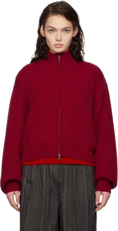 Amomento Red Full Needle Crop Sweater