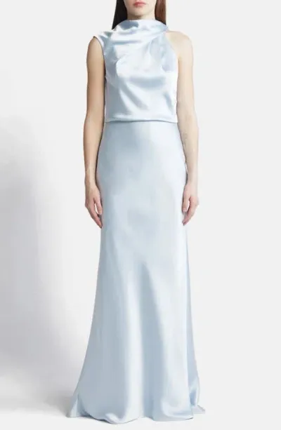 Amsale Asymmetric Neck Satin Gown In Ice