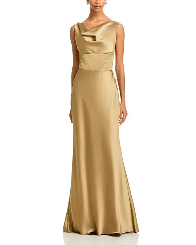 Amsale Cowl Neck Corset Slim Fit Gown In Gold