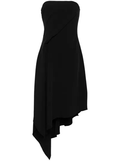 Amsale Crepe Asymmetric Dress In Schwarz