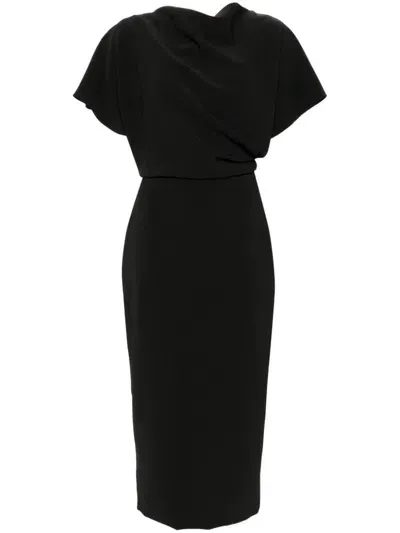 Amsale Draped Detailing Midi Dress In Black