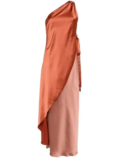 Amsale Draped Satin Gown In Cayenne-sienna