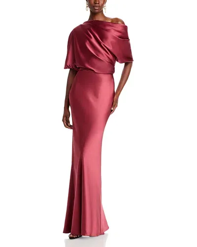 Amsale Draped Satin One Shoulder Dress In Cayenne