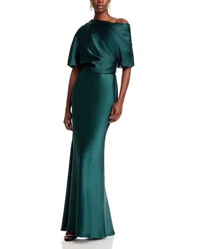 Amsale Draped Satin One Shoulder Dress In Hunter