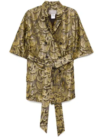 Amsale Feather Jacquard Coat In Yellow