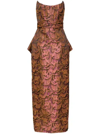 Amsale Jacquard Bow Gown In Orange