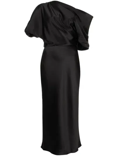 Amsale Women's Draped Satin One-shoulder Midi-dress In Black