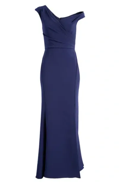 Amsale One-shoulder Gown In Navy