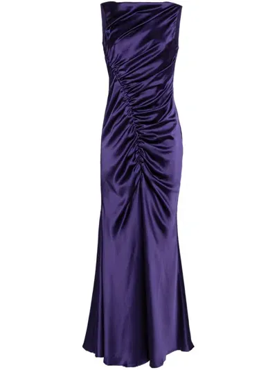 Amsale Satin Asymmetric Gown In Amethyst