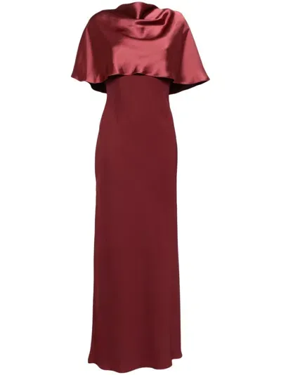 Amsale Satin Cape Gown In Rot