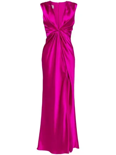 Amsale Twisted Satin Dress In Purple