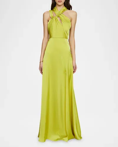 Amur Allen Strappy Satin Gown In Lily Pad