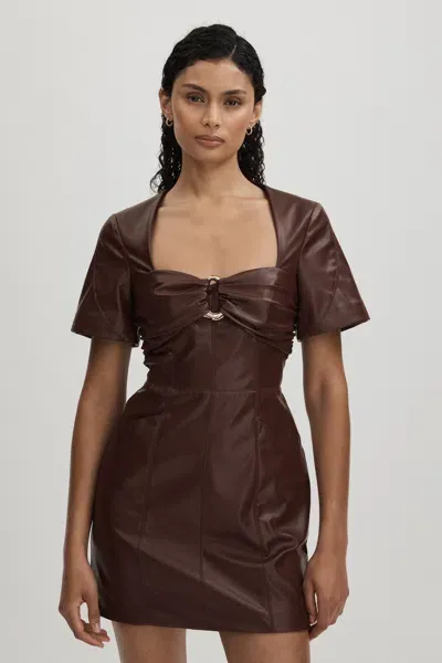 Amur Faux Leather Mini Dress In Chocolate Brown