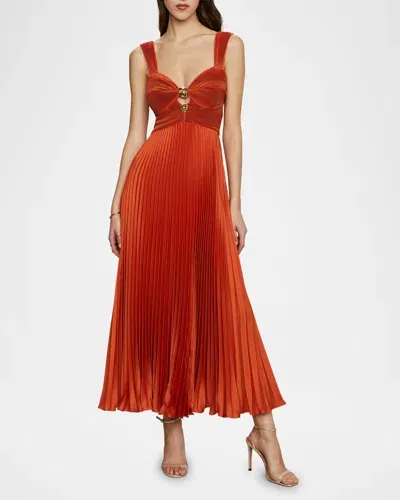 Amur Gisella Pleated Midi Dress In Burnt Terracotta