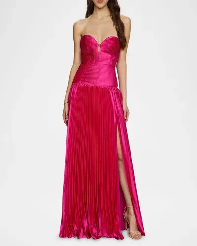 Amur Ludlow Strapless Pleated Satin Gown In Wild Orchid