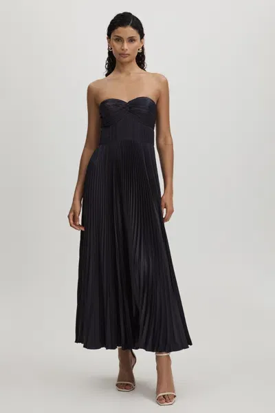 Amur Strapless Pleated Maxi Dress In Navy