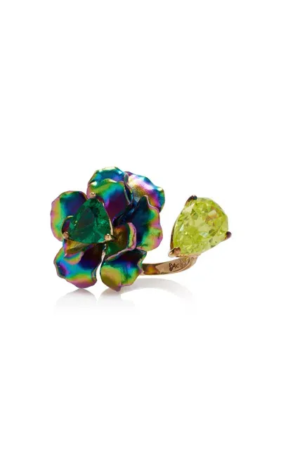 Anabela Chan Acid Rainbow Bloom 18k Gold Vermeil; Aluminum Emerald; Quartz Ring In Multi