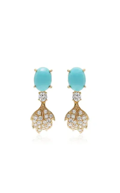 Anabela Chan Leaf 18k Yellow Gold Diamond; Turquoise Earrings