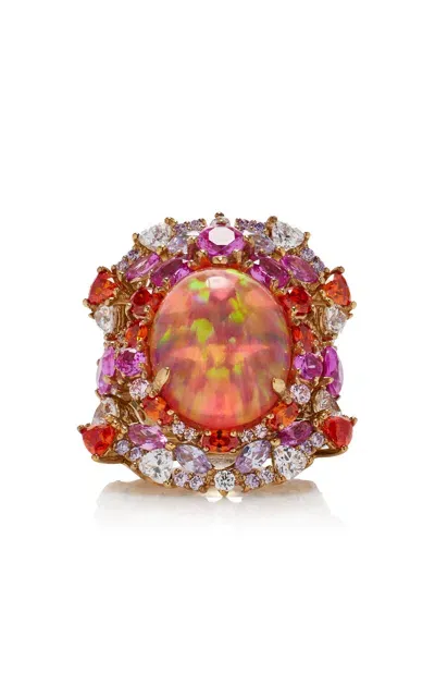 Anabela Chan Ocean Set-of-three 18k Yellow Gold Vermeil Amethyst; Sapphire; And Diamond Rings In Coral